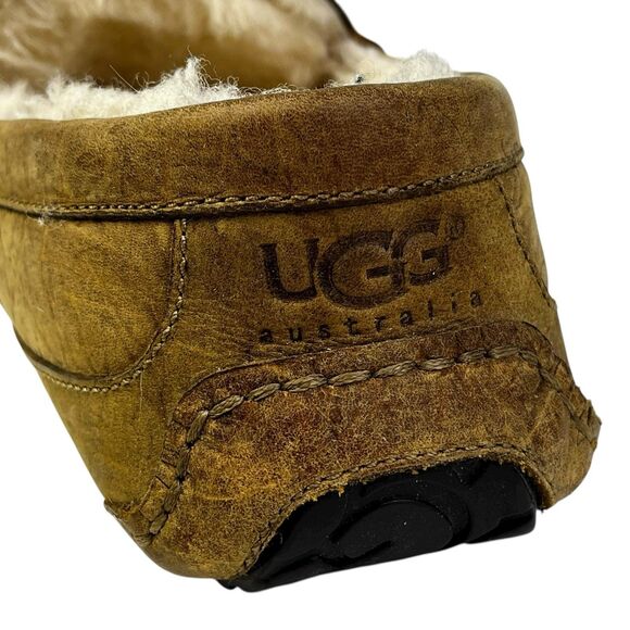 UGG Ascot Slippers Mens 11 Brown Suede Sheep Wool Lined Slip On Mocassin Casual - Picture 5 of 11